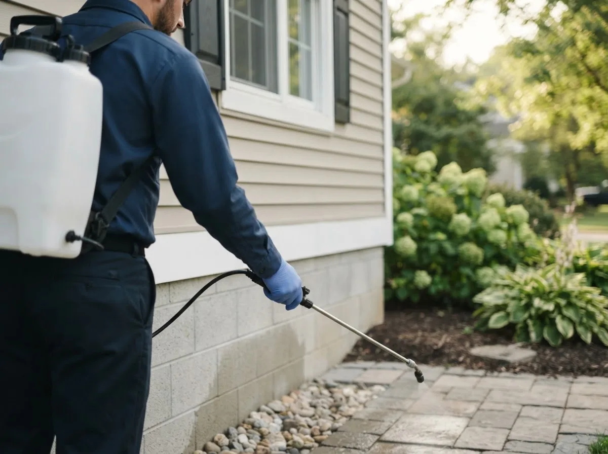 Pest control technician inspecting a home in Orwell, OH